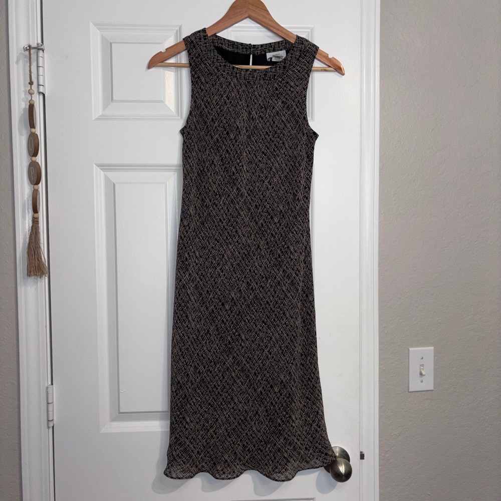 Ann Taylor Loft Y2K Delicate Feminine Sleeveless Black and Tan Dress Sz 4P